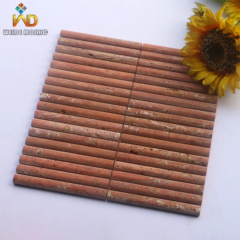 Latest Design 3D curved red travertine mosaic tile arched red volcanic rock mosaic tile