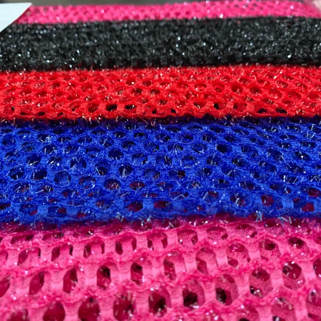 Home textile custom colors 100% polyester lightweight air net cloth lurex sandwich mesh fabric