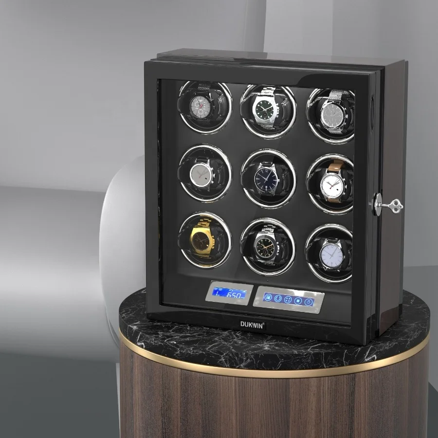 Luxury 9 Slots Watch Winder Manufacturer LCD Watch Shaker Ultra Quiet Mabuchi Motor Remote Control Winder Watch Box