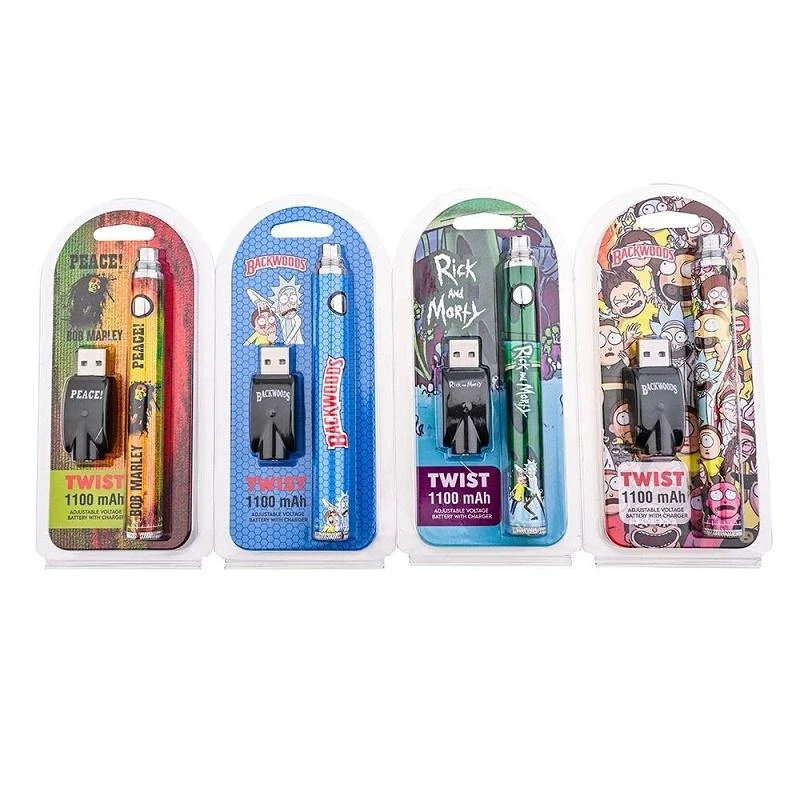 
Hottest cbd cart battery 1100mah cartoon design cookies twist preheat battery blister package 