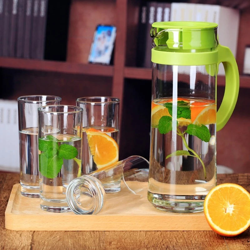 Summer household glass cold water kettle set large capacity transparent simple cold water kettle water cup 5-piece set