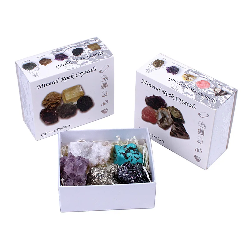 Natural crystal gemstone mineral rock set natural raw stone specimens gift box