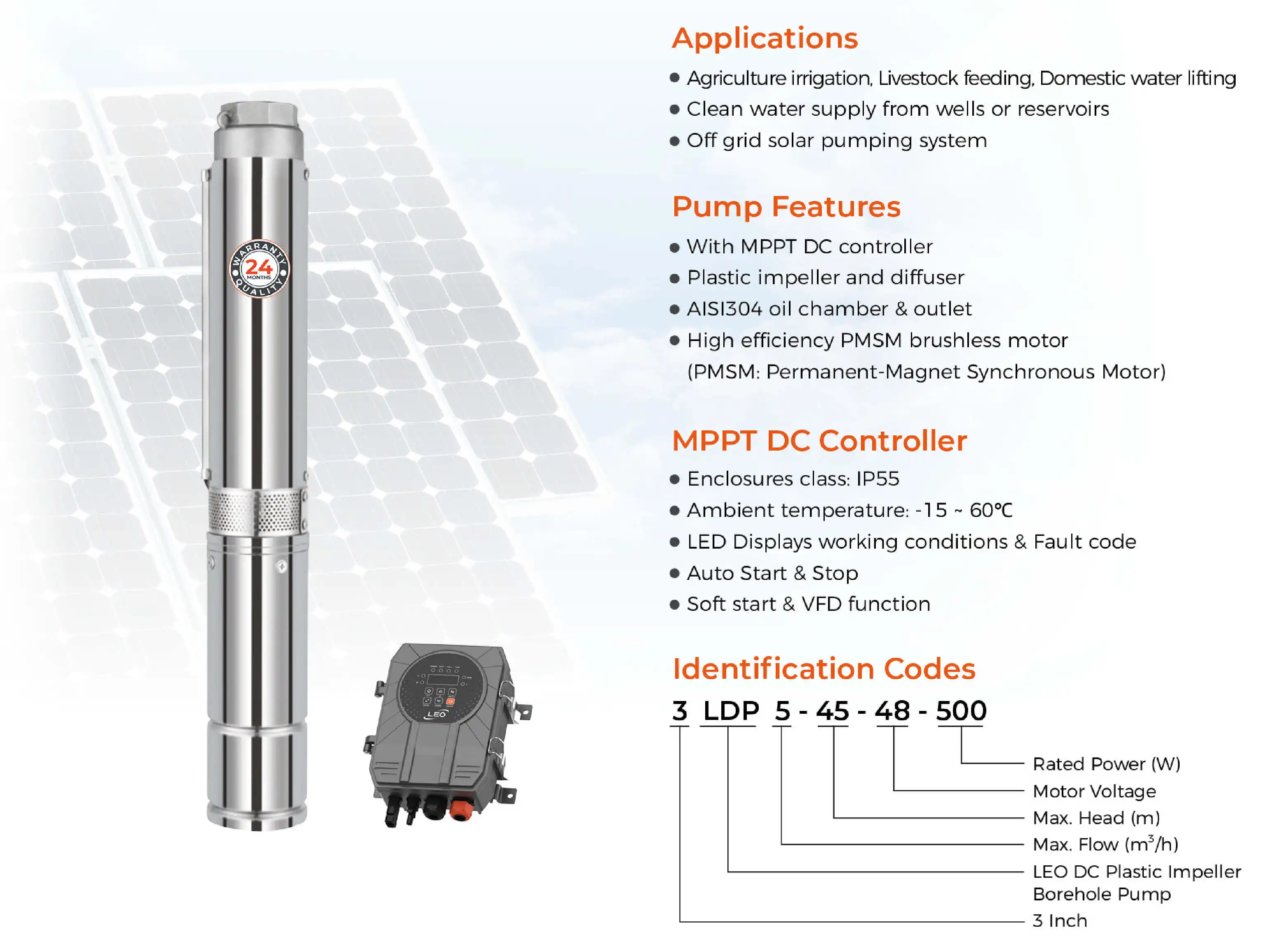 LEO Best Quality 3 Phase Inverter Solar Pump Motor Pump Solar