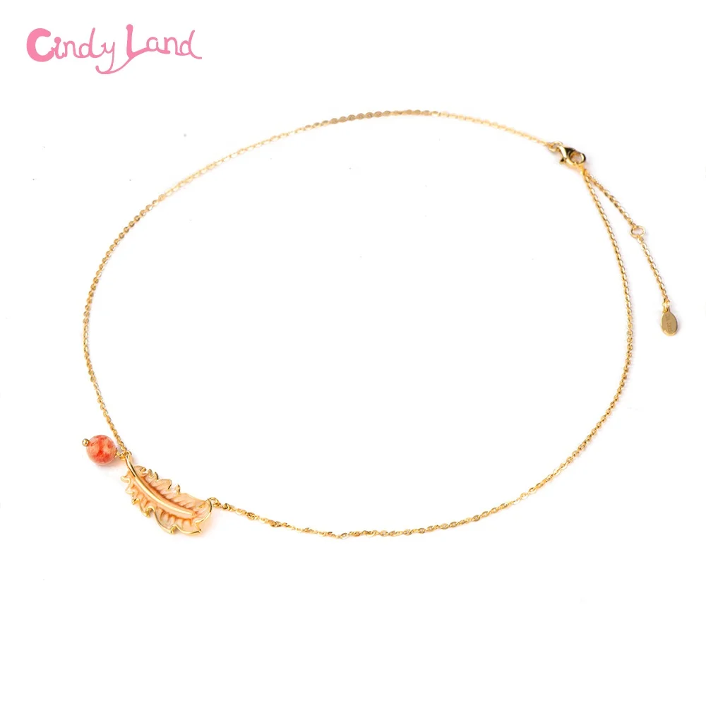 CL Necklace Sets For Women Jewelry 18k Gold Plated Strawberry Quartz Feather Necklace