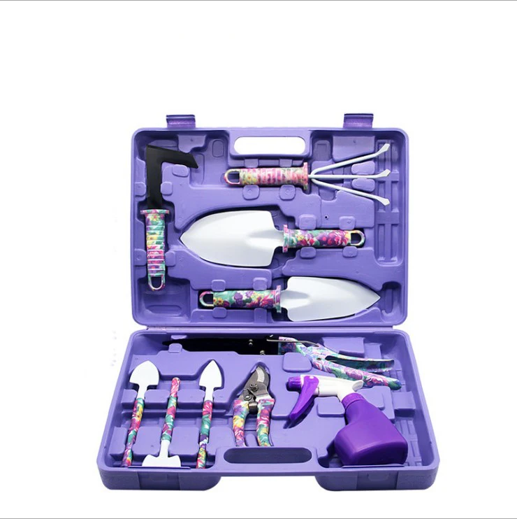 10 pcs Multifunction Purple Flower Plastic Box Stainless Steel fork Garden Tool Set Cutting Tool for Outdoor Garden