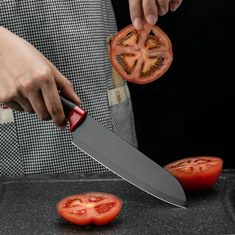 Fashion gift 6pcs stainless steel black kitchen knife set kitchen cooking scissors chef chopping peeler knives