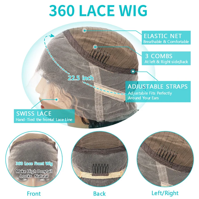 Wigs 360 Lace Frontal Wig All Around 360 Lace Wig Peruvian 100% Human Natural Swiss Silk Base Bone Straight Grade 12A Long Brown