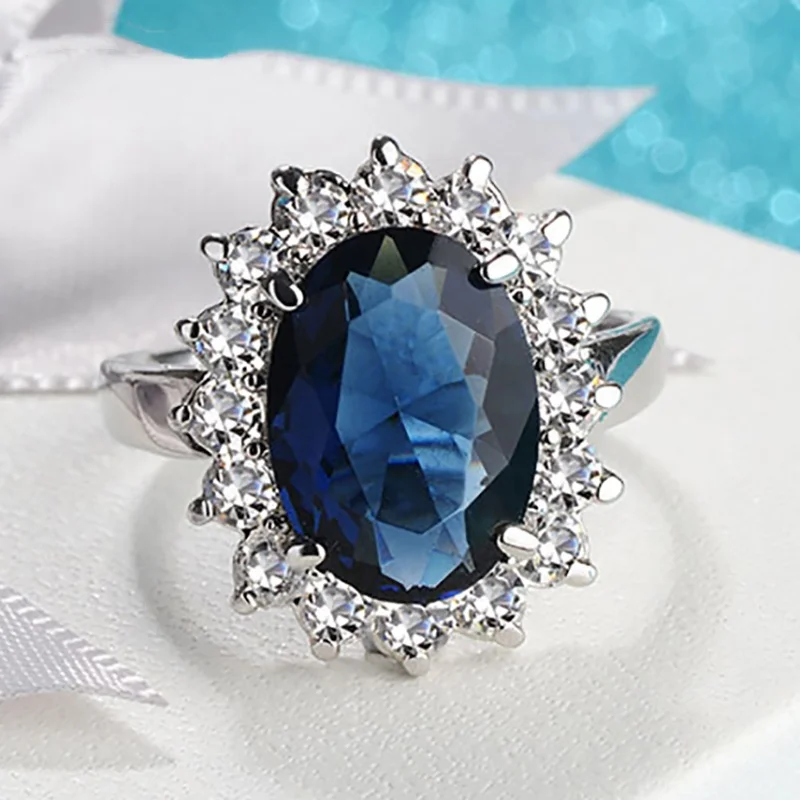 Oval Sapphire Rings for Women Trendy Fine Jewelry Shaped Female Engagement Ring Gifts with Gemstone Flower High Quality CLASSIC