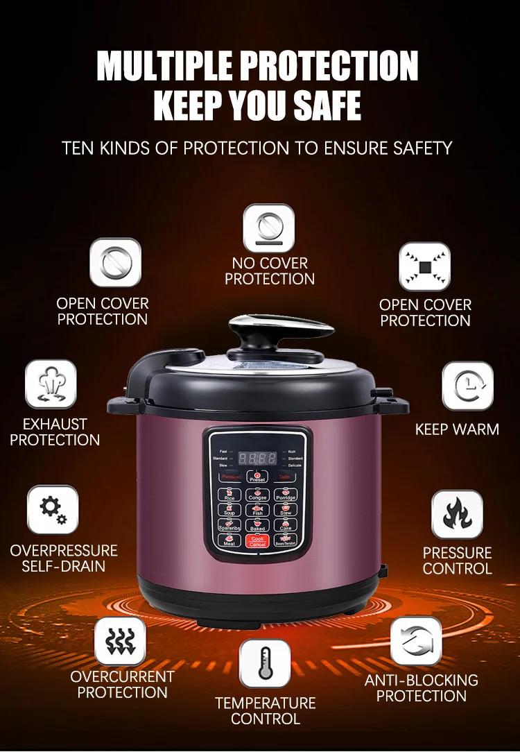 Best 9-In-1 Multi-Use Slow Cooker Stainless Steel Multifunction 4L 5L 6L German Electric Pressure Cooker With Thermostat