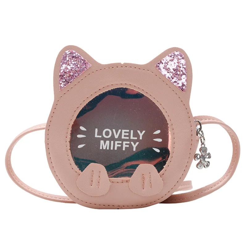 
 2021 Cute Cat And Sequined Ear Clear Face For Girls Bags Cross Body Shoulder Belt Kids Purses Handbag Purse Jelly  