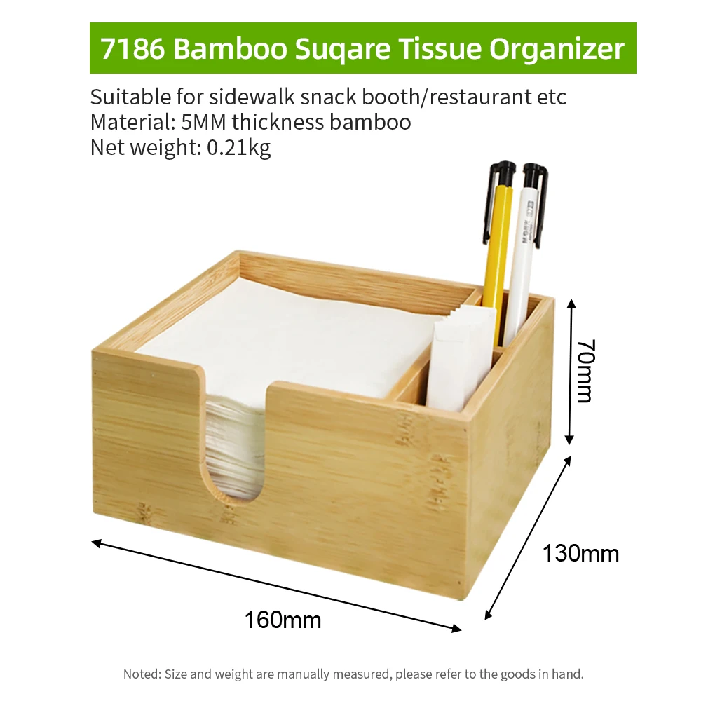 Custom Design Restaurant Home Kitchen Dining Table Bamboo Tissue Box Holder Napkin organizer with divider storage