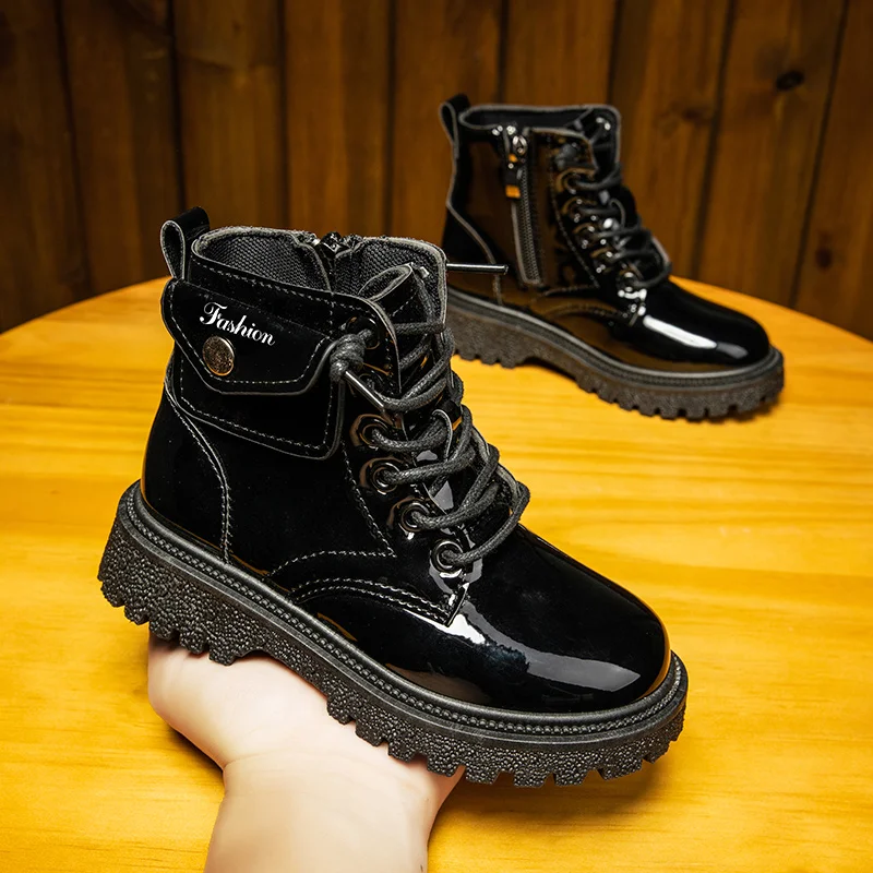 Kids Autumn Boots Fashionable Children Shoes Wholesale British Style of Girls Black vintage Martin Boots Zip Rubber Casual Shoes