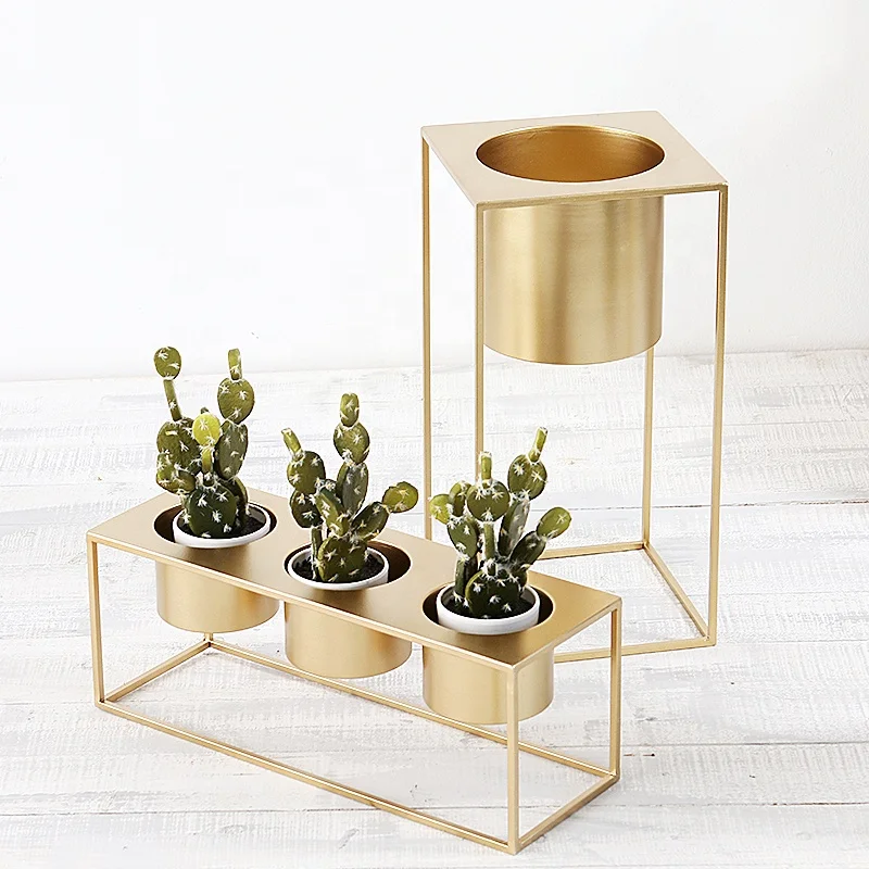 Gold Small Size Table Planter With Metal Stand Customized Decorative Small Flower Pot And Planter For Home Decoration