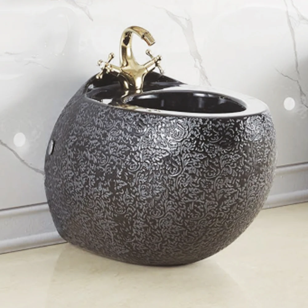 Modern Embossed Black Ceramic Bathroom Floor Stand Bidet Floor Mounted Installation Design