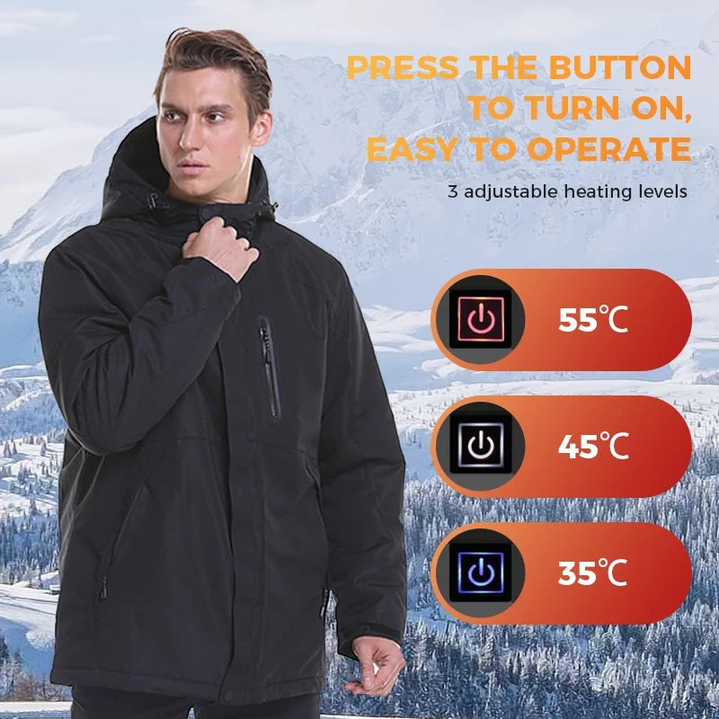 Heated Jacket Mens Outdoor Unisex Rechargeable Warm Heated Clothing Breathable Hood Windproof Heat Jacket