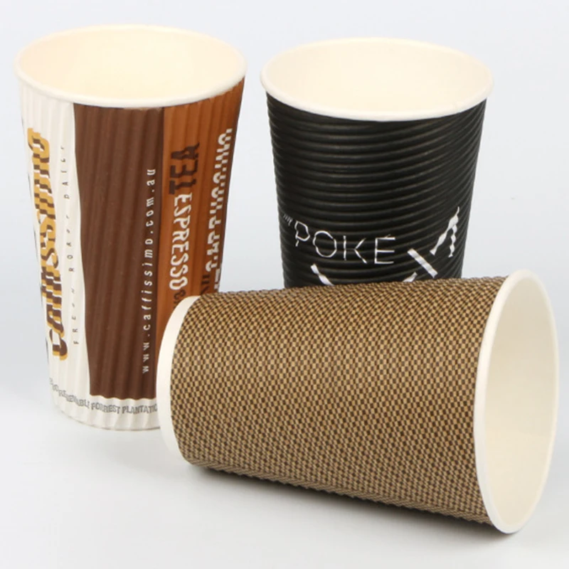 8/12/16 oz Disposable Hot Tea Cup Cardboard Ripple Anti-scald Coffee Paper Cup