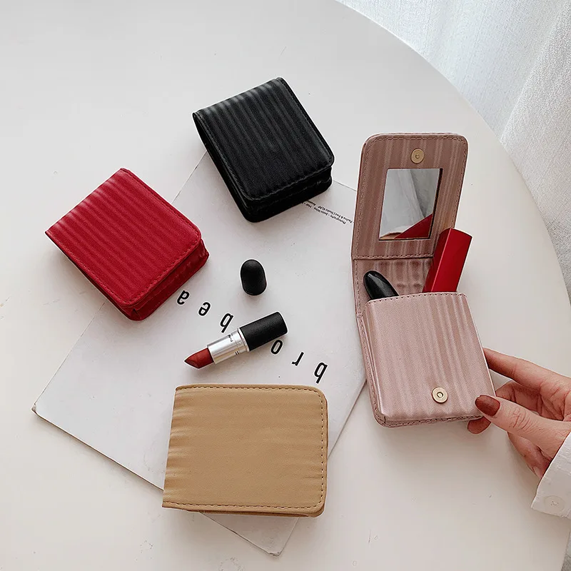 Mini makeup bag with mirror envelope small portable cute makeup organizers mini lipstick storage box