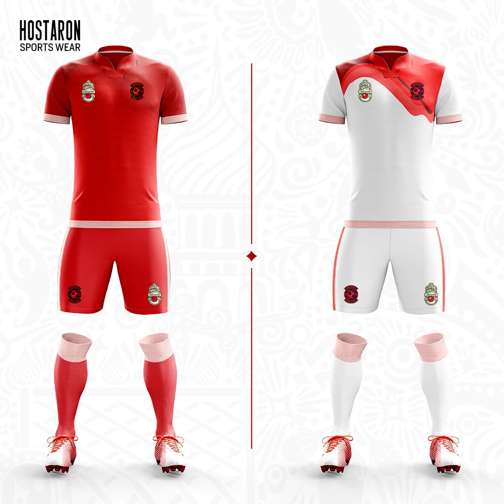 HOSTARON 100% Polyester Sublimation Custom Logo Football Uniform Plain Blank Oem Custom Made Soccer Jersey Club Football Uniform