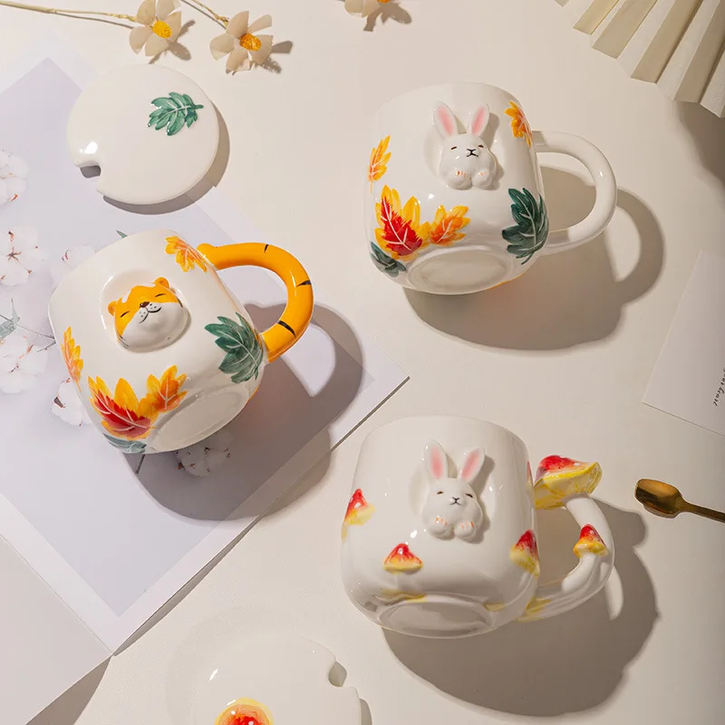 Новая популярная креативная кружка SYL с милыми животными мультяшная чашка для воды керамическая грибом Кроликом кофейная ручной работы