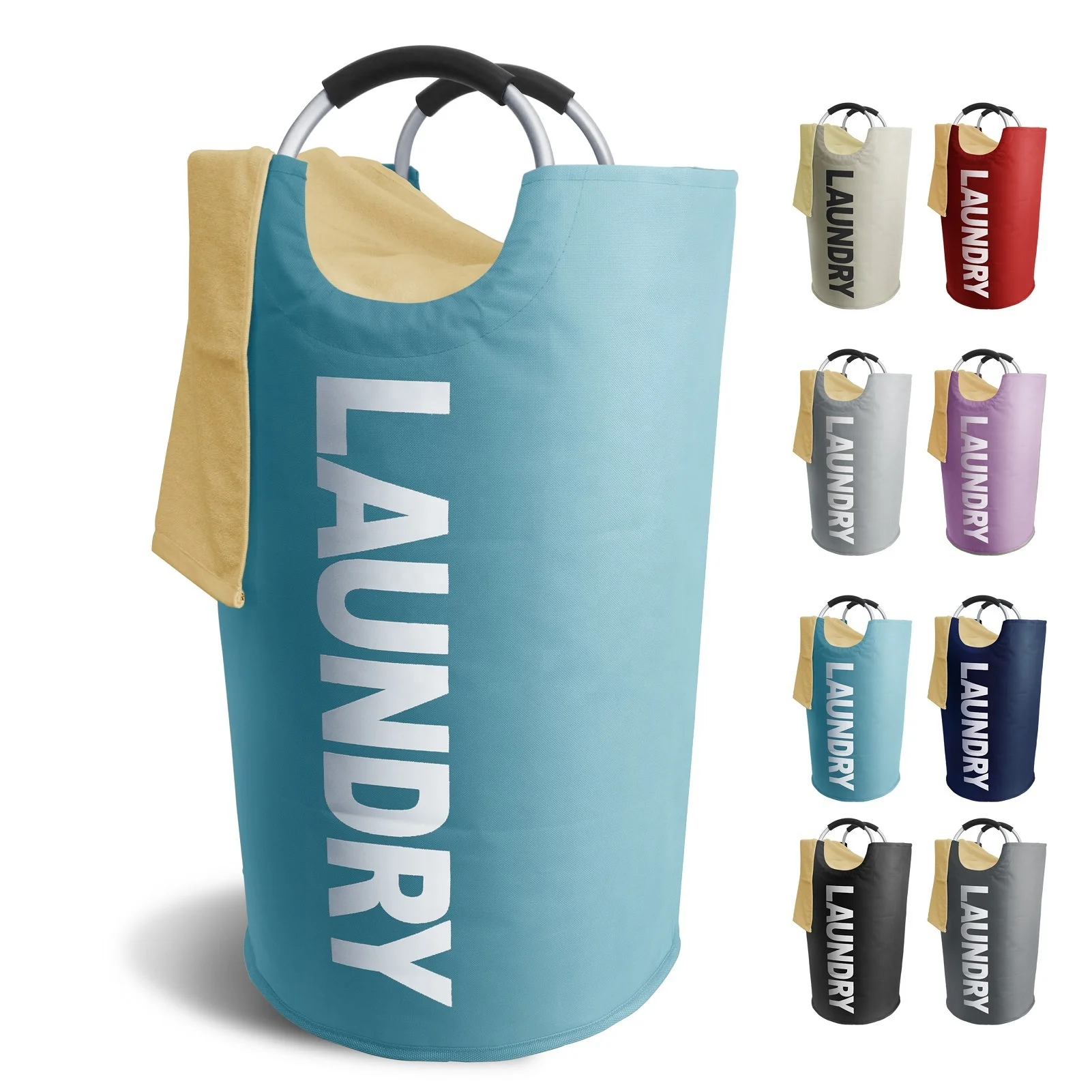 Wholesale 2024 New 90L Household Fabric Foldable Laundry Bag Portable Aluminum Handle Oxford Cloth Laundry Storage Basket