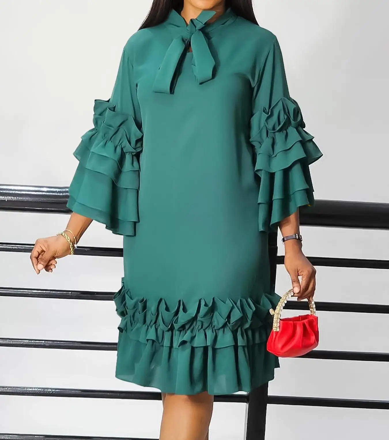 Latest Design Summer Dress For Women Ruffle Edge Flare Sleeve Loose Dress Women Ladies Elegant Casual Dresses