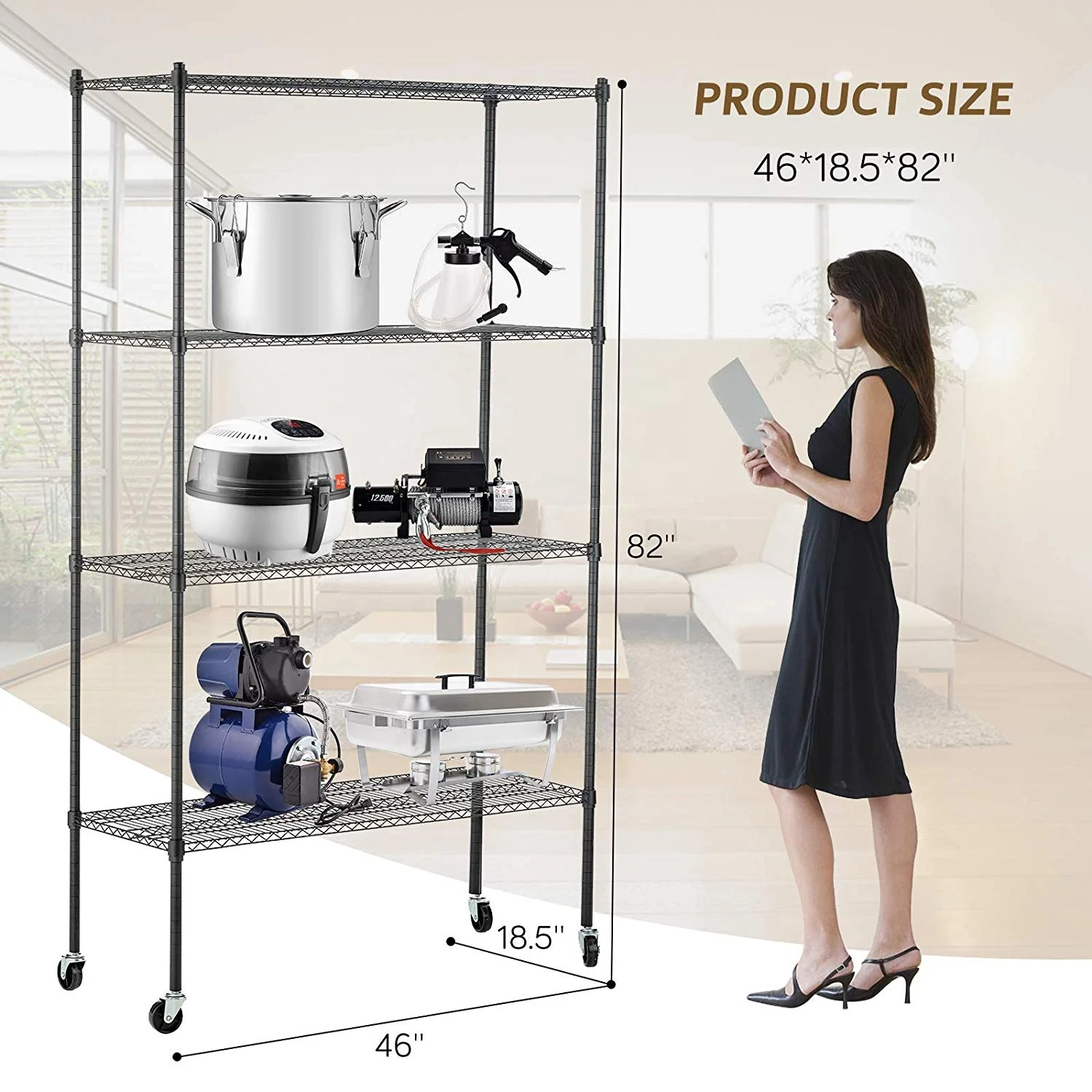 4 Tiers Chrome and Powder Coated Metal Storage Wire Shelf iron wire mesh storage+holders racks Mobile Metal wire display racks