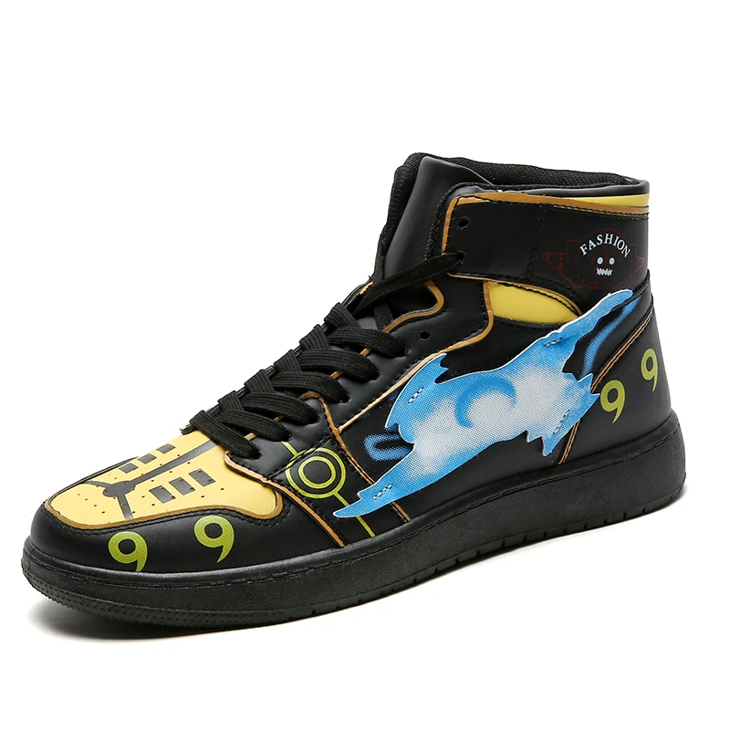 Anime Pattern Sneakers Breathable Walking Style Sneakers Comfortable Trendy Sports Sneakers High-top Shoes Shippuden Shoes Black