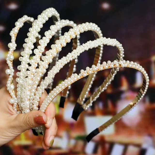 Wholesale White Pearl Wedding Party Hair Accessories Elegant Pearl Bridal Hairband Headband For Long Hair