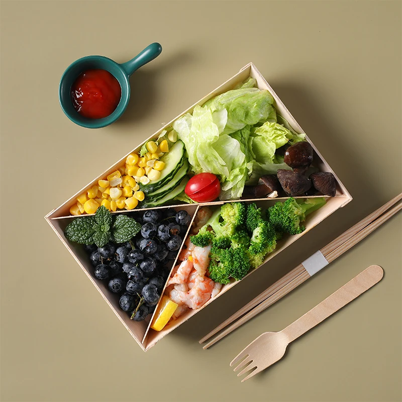 Biodegradable Disposable Wooden Lunch Bento Bakery Sushi Fruits Catering Meal Prep Food Container Takeaway Packaging Box