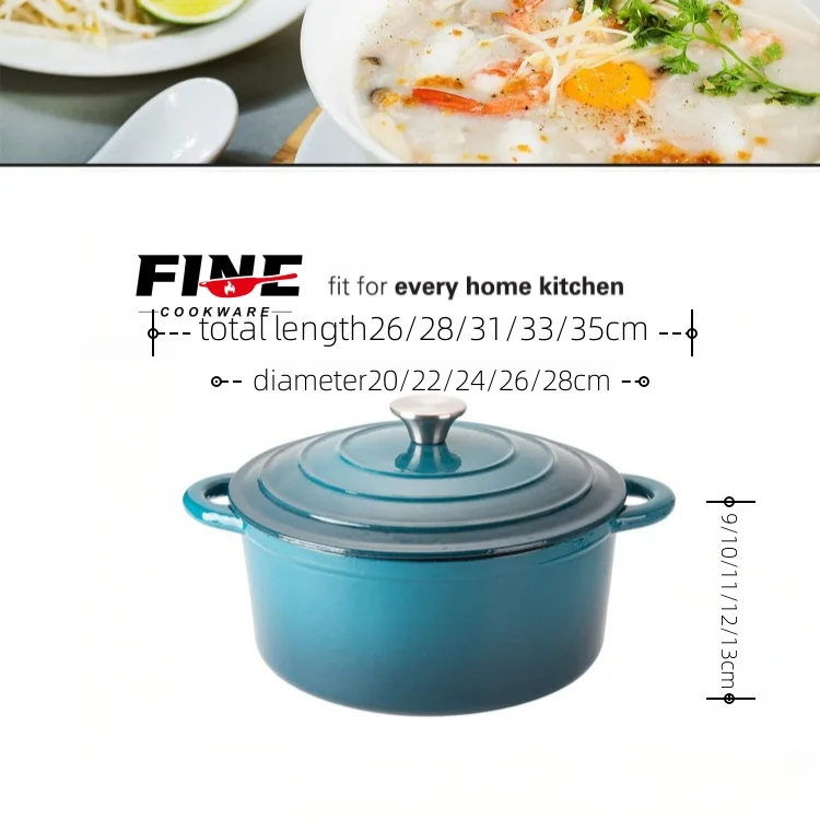 High Quality Enamel Coated Cast Iron Dutch Oven Casserole Pot  Round Casserole  Dutch Oven with Stainless Steel Knob