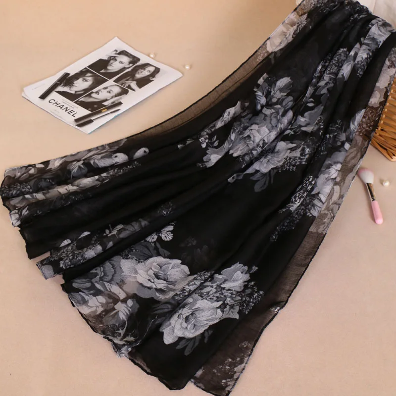 Fashion Classic Style Female Headband Scarves Muslim Hijab Plain Viscose Scarf Printed Floral Shawls