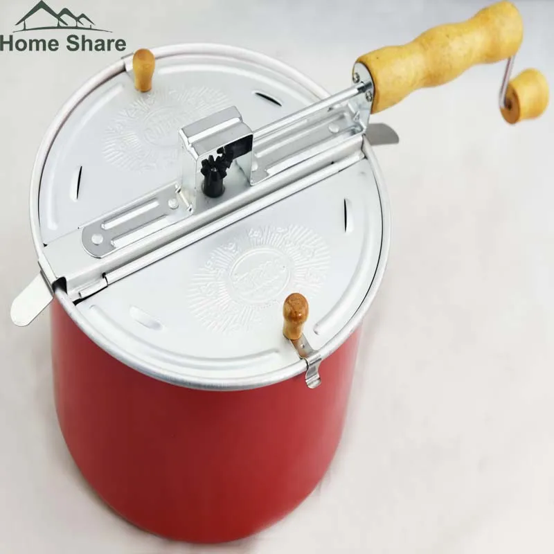 Stovetop Popcorn Maker Popcorn Popper Hand Stirring Crank Cooker Kettle Popcorn Popper Removable Lid w/Wooden Handle
