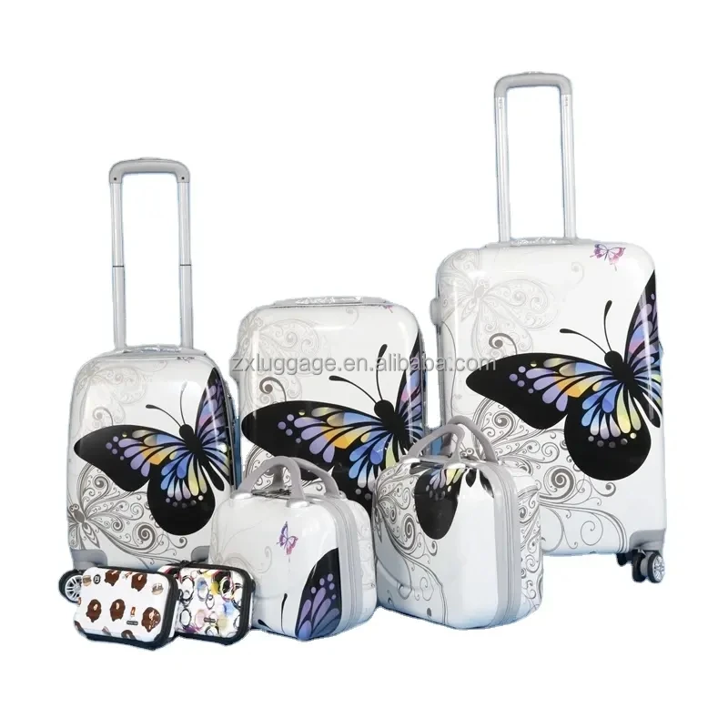 custom printed adjustable travel luggage suitcase butterfly printed colorful hard shell luggage cute patterned suitcase