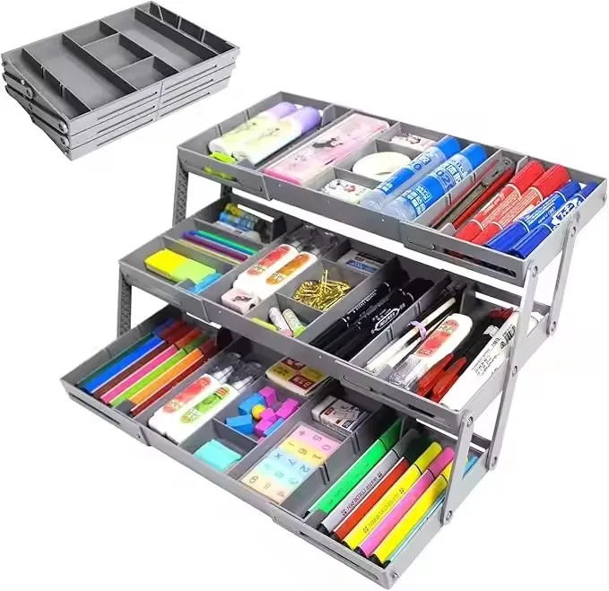 3 Tier Drawer Organizer Expandable Junk Drawer Organizer Multi Level Folding Smart Drawer Organizer for Makeup