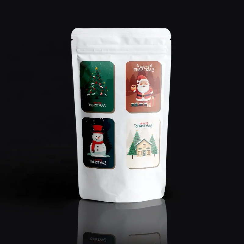 Custom Sweet Gift Packaging Plastic Stand Up Zipper Pouch Unique Merry Christmas Candy Bag With Clear Front Window