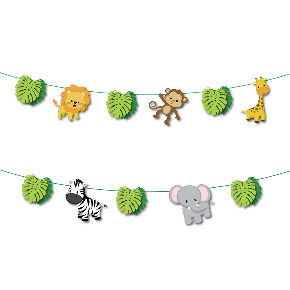 BA176 13Pcs baby shower party supplies new born party jungle animal banner jungle theme party decoration for baby