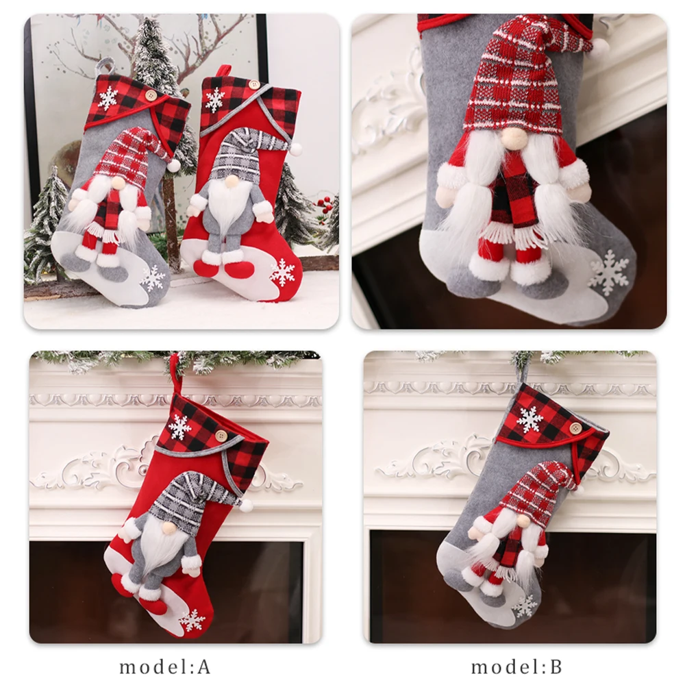 New design wholesale Christmas stockings with faceless gnome doll Christmas candy gift bag Santa socks