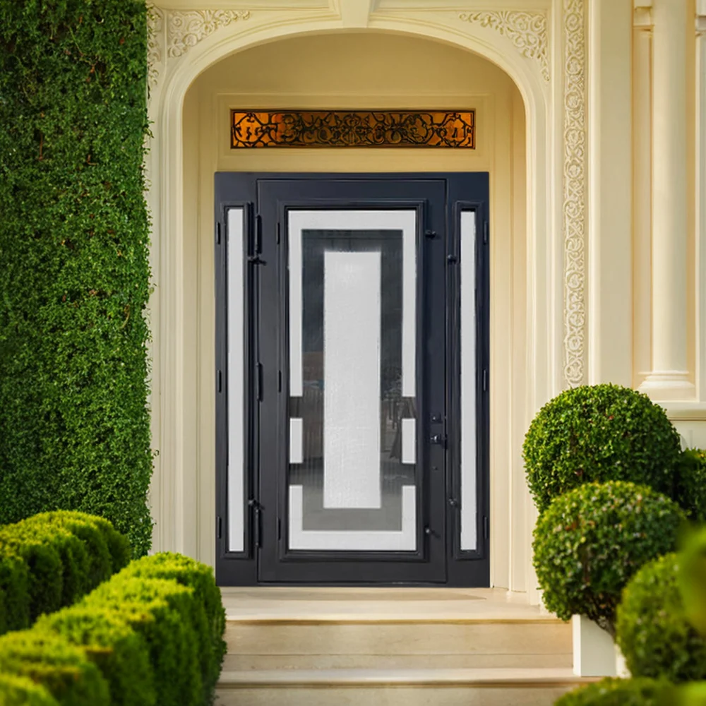 Customized High-End French Style Entry Door High Quality Wrought Iron with Glass Luxury French Style Door