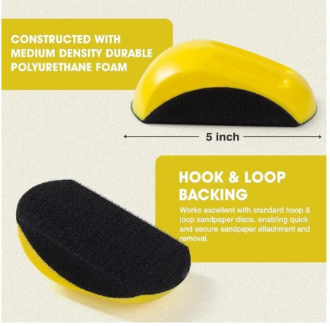 5 inch  Hook and Loop Mouse Sanding Block Hand Sander Discs Ideal For Wood working, Furniture Restoration, Home and Auto Body.