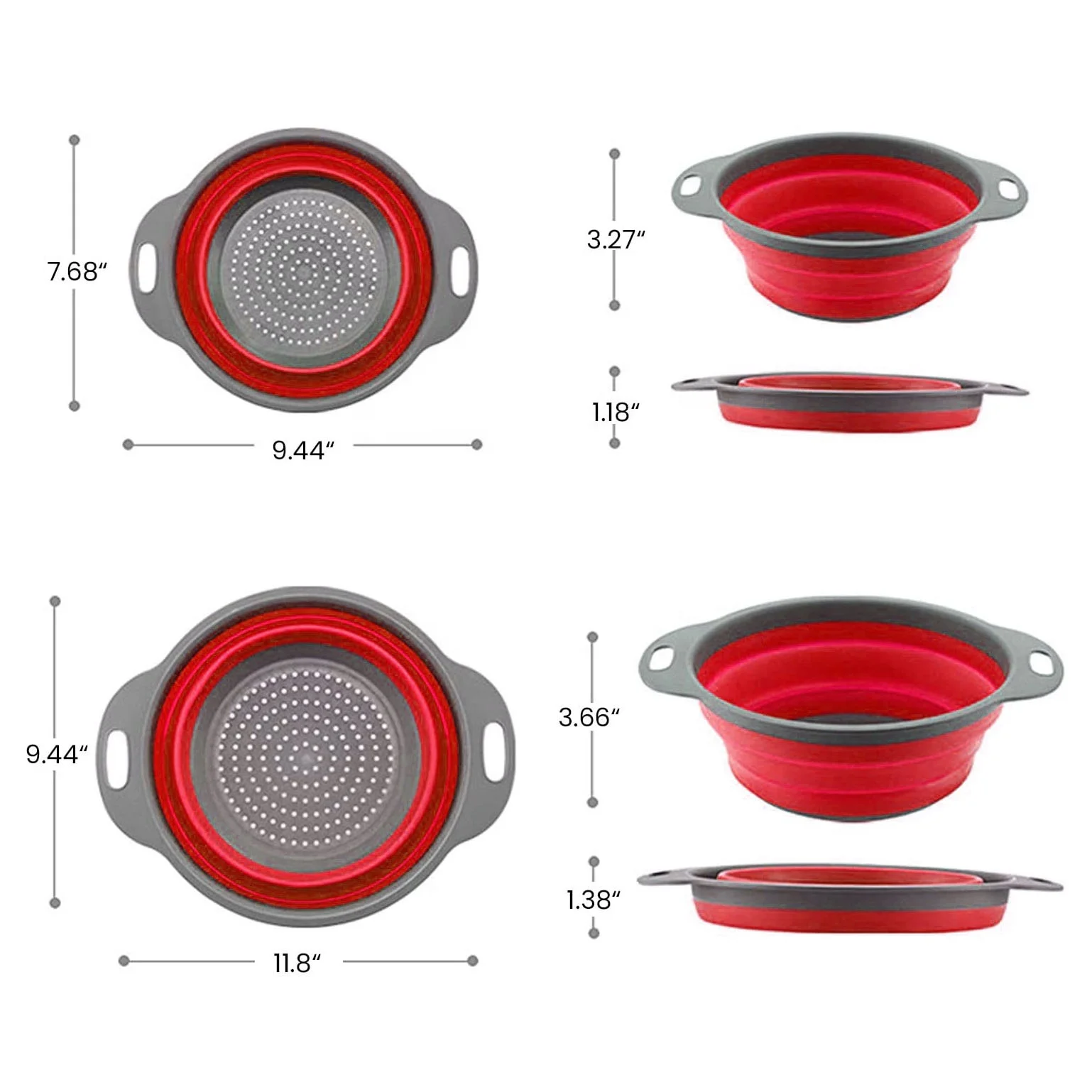Foldable silicone food strainer collapsible kitchen colander
