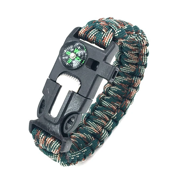 WELLFLYER PM-276 Outdoor hiking Camp Emergency Survival Paracord Braided 5-in-1 Bracelet Seek To Survive Compass