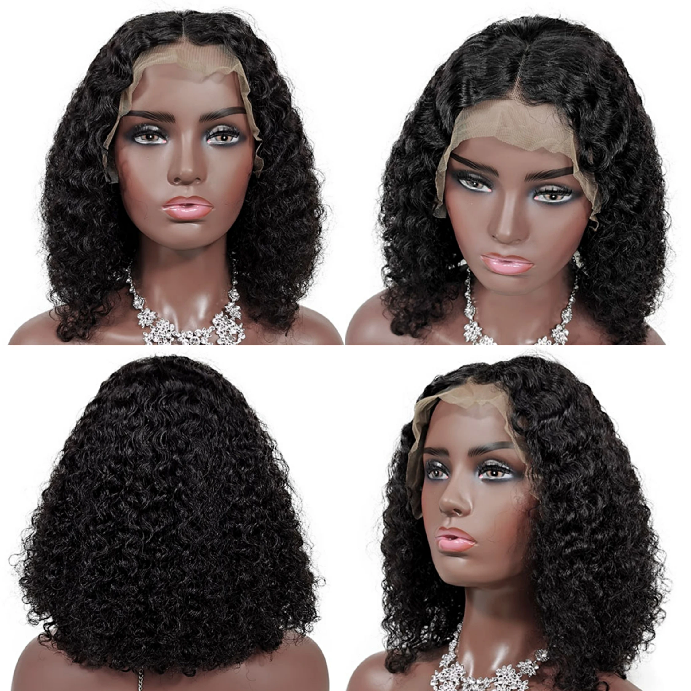 
Best Remy Human Hair Jerry Curly Human Hair Full Lace Wig Middle Part Kinky Curly Short Bob Full Lace Wigs Wholesale 