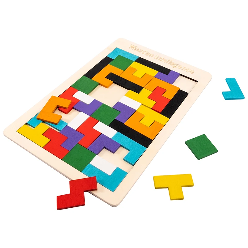Customize Colorful Wooden Tetri Puzzle Russia Cube Magic Cube Puzzle For kids
