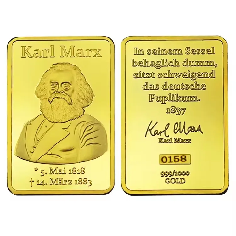 FS-Craft Commemorative German Karl Marx and Engels 24k Gold plated Bullion  Bar