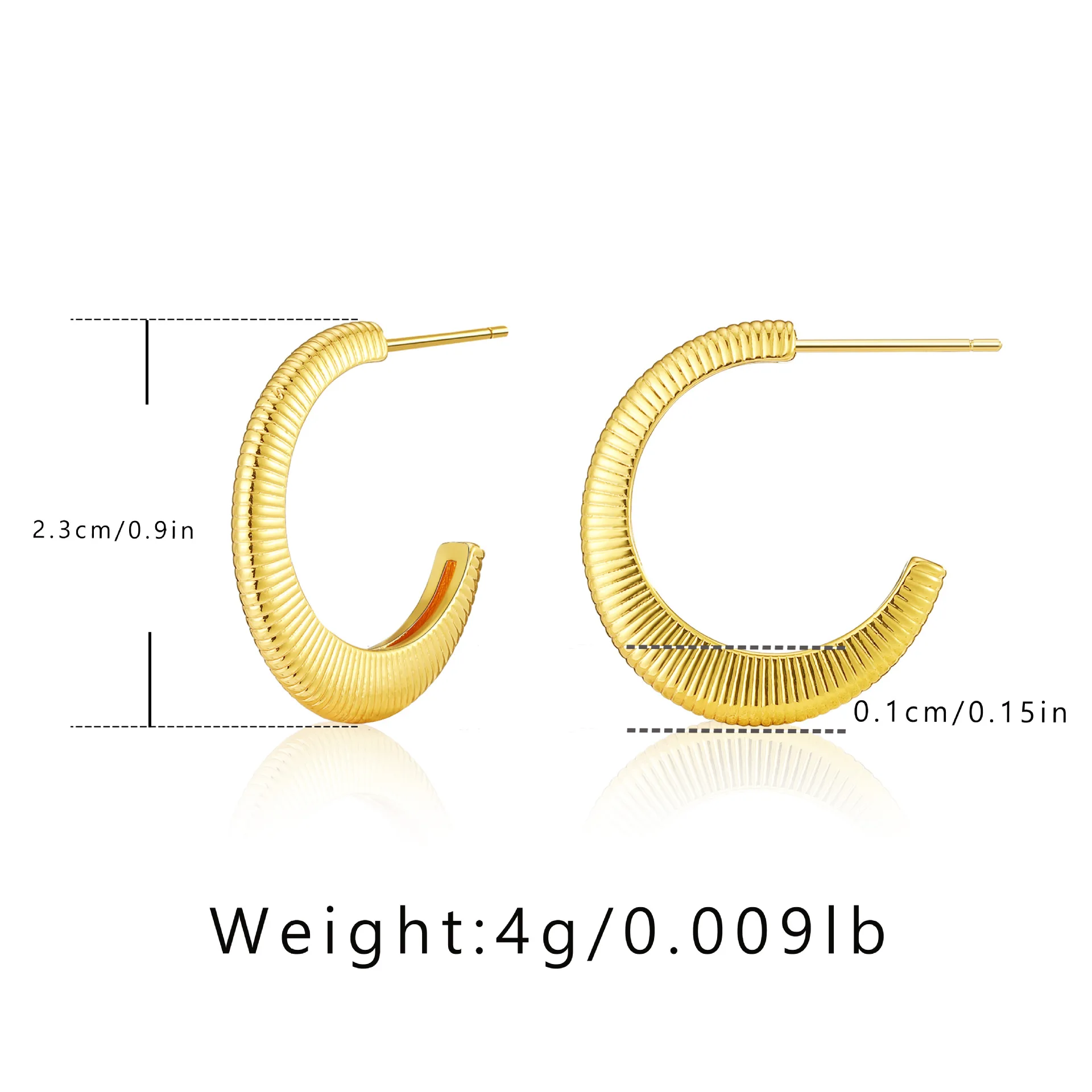 CLARMER Wholesale INS Retro Toothed Wheel Stud Earrings Fashion 18K Real Gold Plated Brass C-shaped Earring for Women