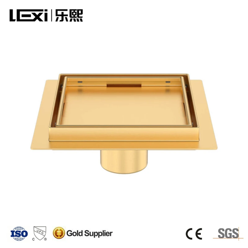 LEXI Bathroom Large Black 6 Inch Square  2-in-1 Tile Insert Drainer Stainless Steel Invisible  Shower Floor Drain With Flange