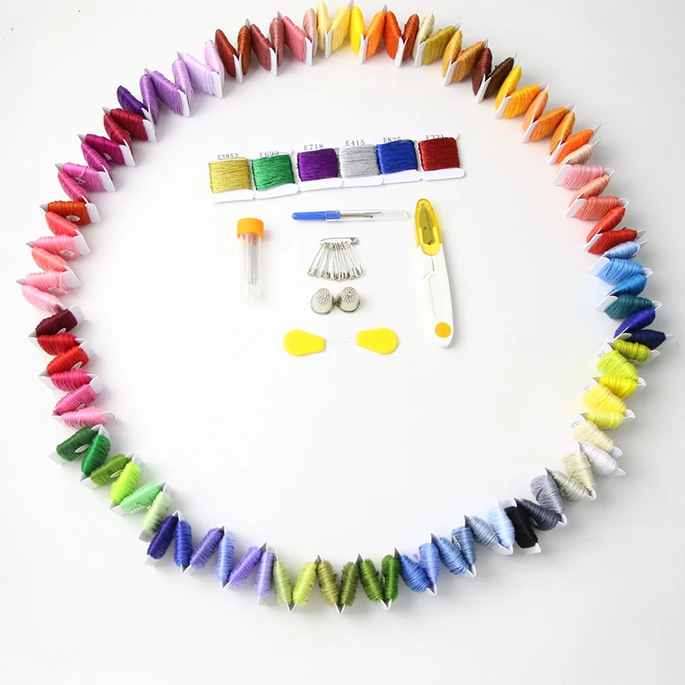 
100 Skeins premium rainbow floss bobbins and cross stitch kit with organizer storage box 