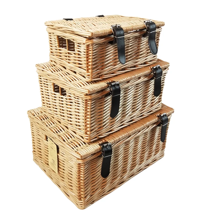Wicker Craft Handmade Wholesale Willow Hamper Set Woven Wicker Gift Storage Picnic Basket Customized Design