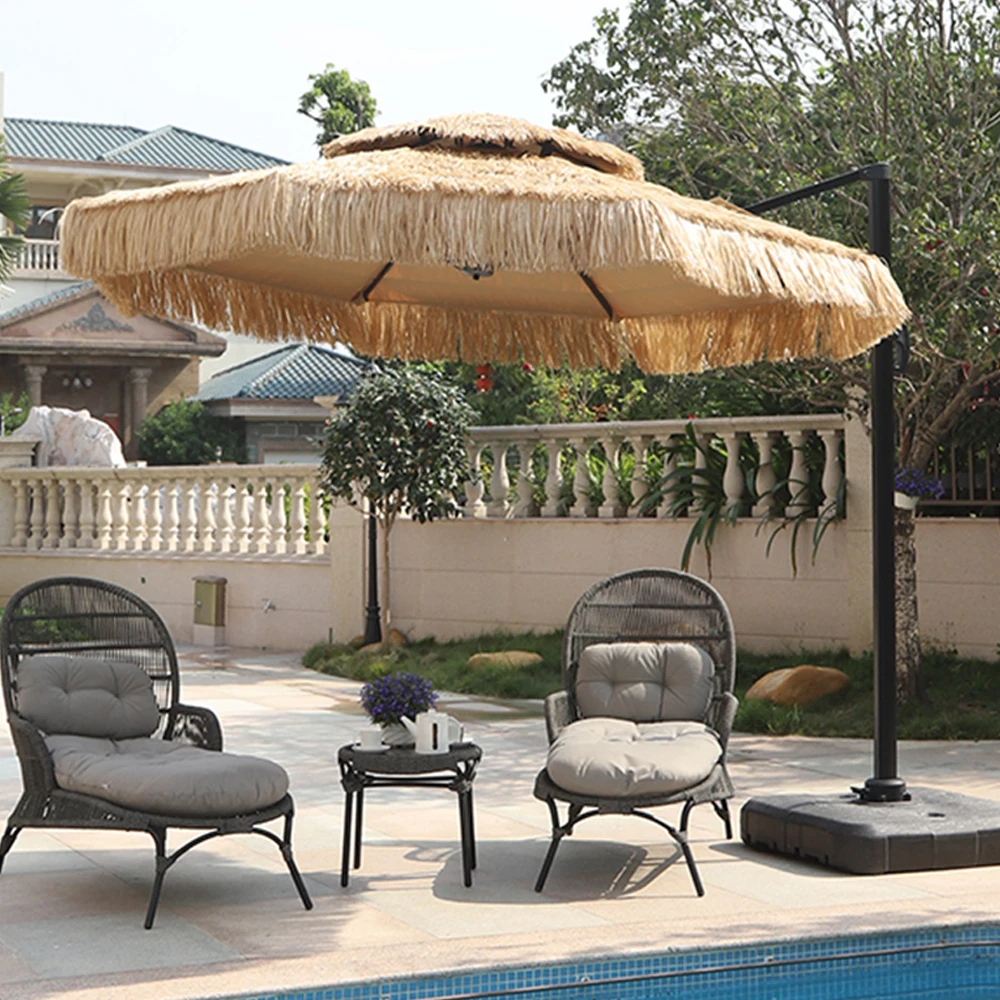 Custom Luxury 8ft Windproof Swimming Pool Palm,Palapa Thatch Straw Parasol Patio Beach Umbrellas Outdoor/