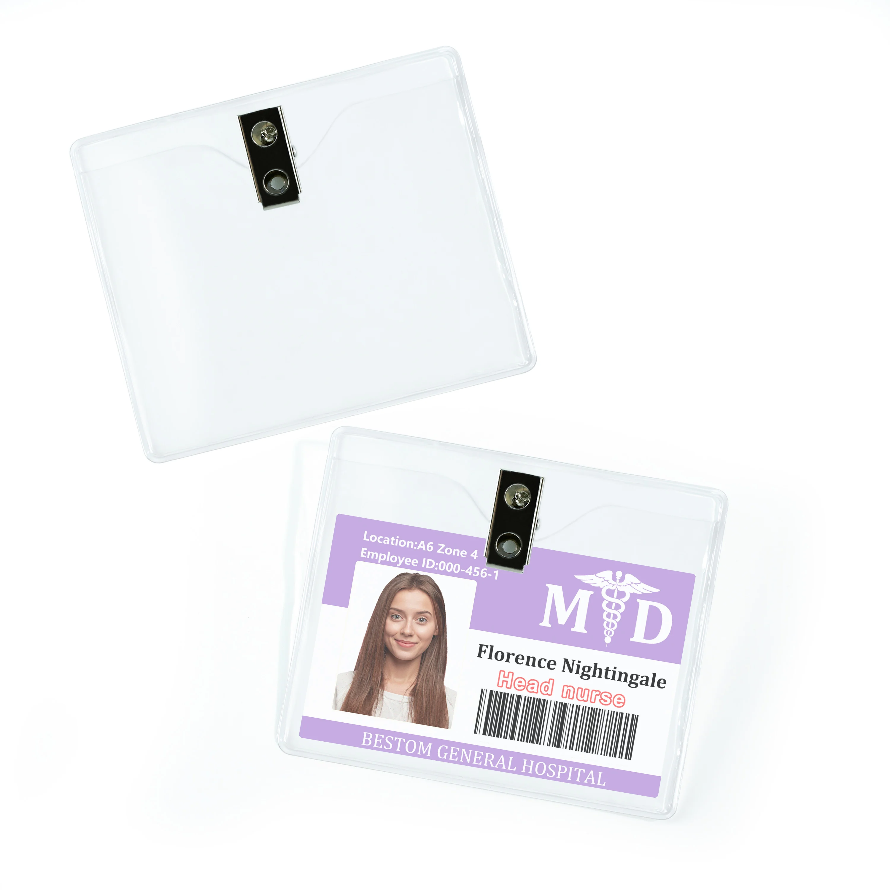 Bestom Waterproof Clear PVC Vinyl Horizontal ID Card Holder Nurse Name Tag Sleeve Badge Holders
